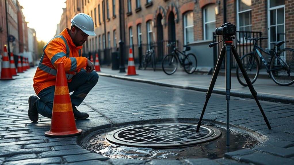 Engineer carrying out water mains leak detection in Hampton